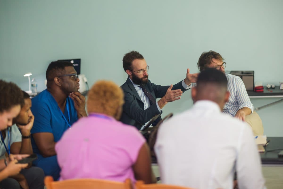 A live surgery broadcast being watched by conference delegates